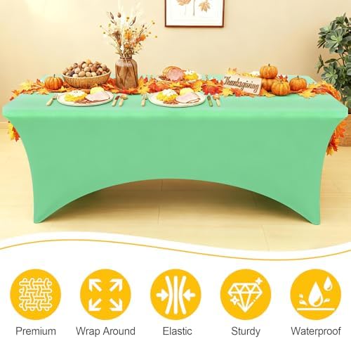 Smiry 2Pack Spandex Table Cloth 4FT, Elastic Fitted Bright Green Tablecloth - Image 3