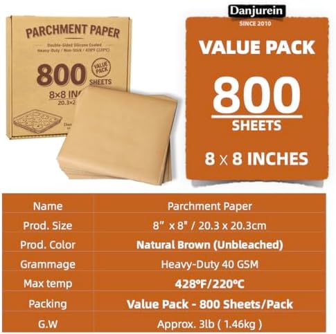 800 Sheets Value Pack 8x8 Parchment Paper Squares | Unbleached, Non-Stick Food Grade 428°F Heat Resistant for Baking Pan Liners, Brownies, Wrapping, Air Fryer - Image 2