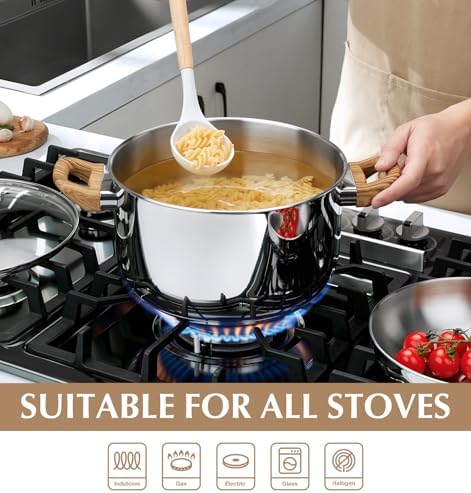 KOCH SYSTEME CS Stainless Steel Pot - 6 Quart Induction Stainless Steel Stock Pot with Lid for Pasta, Soup, Spaghetti, Steel Soup pots with Heat-Resistant Bakelite Double Handle, Dishwasher Safe - Image 2