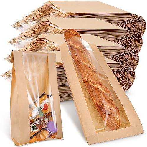 Thenshop 200 Pcs Long Baguette Bag French Bread Bags, 6.5 x 2 x 18 Inch | Paper Bread Bags with Window, Brown Kraft Bread Bags, for Homemade Bread Biscuits Loaf Storage Sacks Packaging by Thenshop