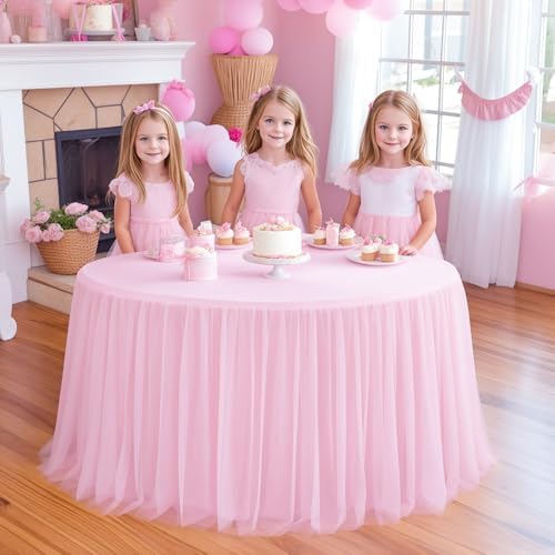 HB HBB MAGIC Light Pink Round Tablecloth 48 inch Stretchy Elastic Fitted Round Table Cloth Cover, Pink Table Cloths for Parties Tulle Table Cloth with Skirt Wedding Bridal Shower Tables Decoration - Image 6