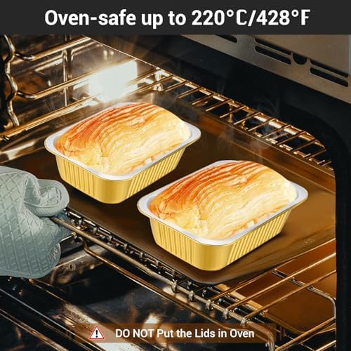 EUSOAR Foil Pans with Lids, 50pack 32oz Disposable Aluminum Foil Mini Loaf Cake Pan Holder with Lids, Heavy Duty Foil Meal Prep Freezer Drip Pan for Microwave Oven Safe Cooking,Baking,Roasting,Heating - Image 5