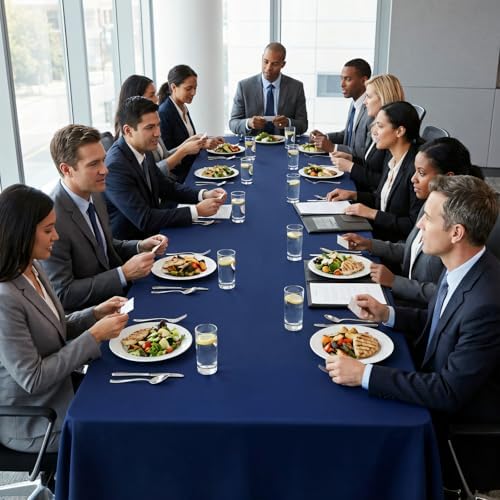 8 Pack Navy Blue Tablecloth Rectangle 60 x 126 Inch for 8 Foot Tables - Image 4