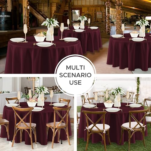 Fitable 8 Pack Burgundy Tablecloths 84 Inch Round for 36"-60" Tables - Image 6