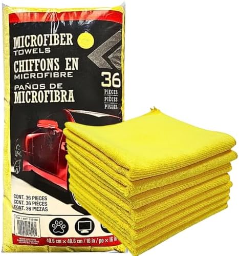 Ultra-Plush Microfiber Cleaning Towels, 16 x 16 Inch, Lint-Free, Scratch-Free, Reusable Multi-Purpose Cleaning Cloths, Yellow, 36-Pack by Unknown