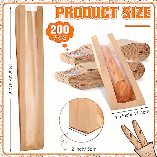 Thenshop 200 Pcs Long Baguette Bag French Bread Bags, 4.5 x 2 x 24 Inch | Paper Bread Bags with Window, Brown Kraft Bread Bags, for Homemade Bread Biscuits Loaf Storage Sacks Packaging - Image 2