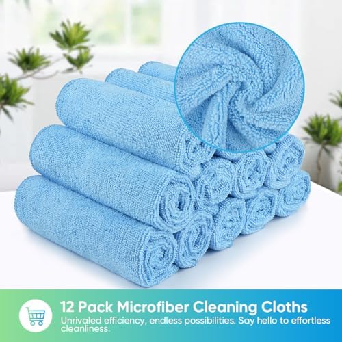 HOMEXCEL Blue Microfiber Cleaning Cloth, Microfiber Towels for Car, 12 Pack - Image 4