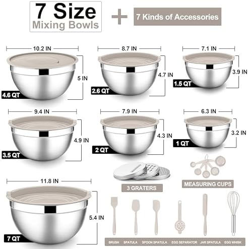 E-far Stainless Steel Mixing Bowls, 21PCS Mixing Bowls with Airtight Lids - Image 5