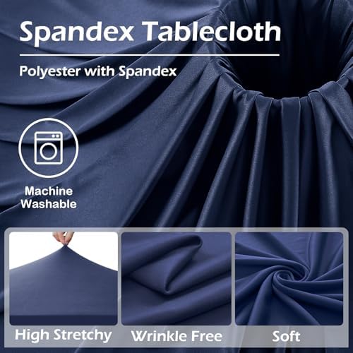 2 pk Navy Blue Spandex Tablecloth 6ft With Ruffle Table Skirt, Wrinkle Free Stretchy Fitted Tablecloths for 6 Foot Rectangle Tables, Elastic Spandex Table Covers 6ft for Weddings Parties Banquet Craft - Image 5