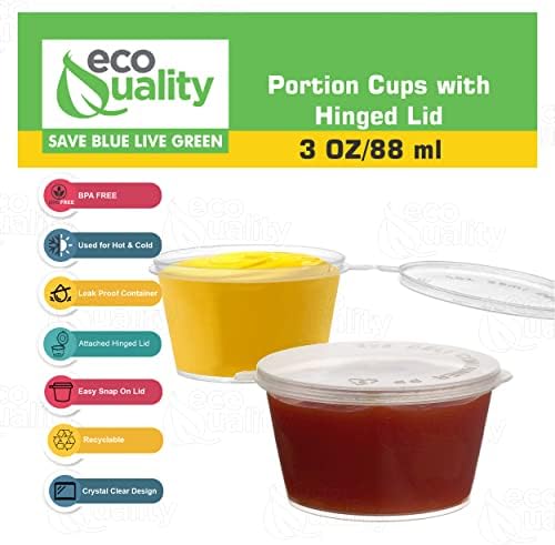 EcoQuality [300 PACK] 3 Oz Leak Proof Plastic Condiment Souffle Containers with Attached Lids - Portion Cup with Hinged Lid Perfect For Sauces, Samples, Slime, Jello Shot, Food Storage & More! - Image 2