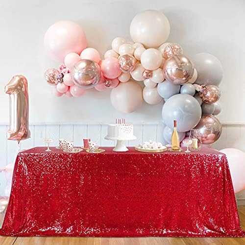 Sequin Tablecloth 60x102 Inch Red Tablecloth Glitter Wedding Table Cloth by QueenDream