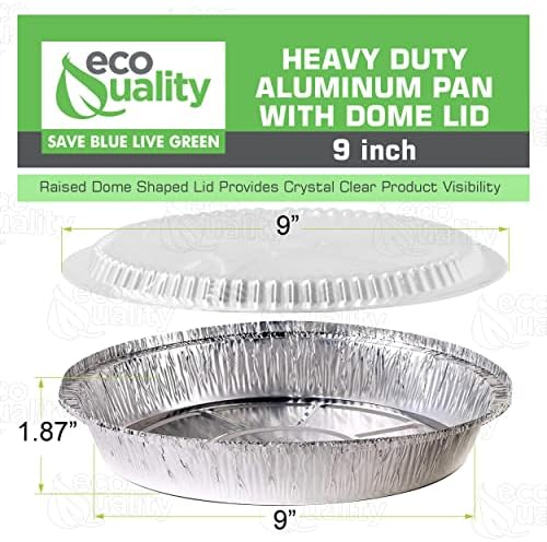 EcoQuality 9" Round Aluminum Foil Pans with Clear Lids - Disposable Containers with Foldable Walls for Pie Baking, Cooking, Serving, Reheating, and Storing - Freezer and Oven Safe Tart Pan 100 Pack - Image 2