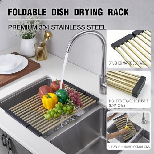 Foldable Over Sink Dish Drying Rack, 304 SUS with Cuttable Silicone Edge - Image 3