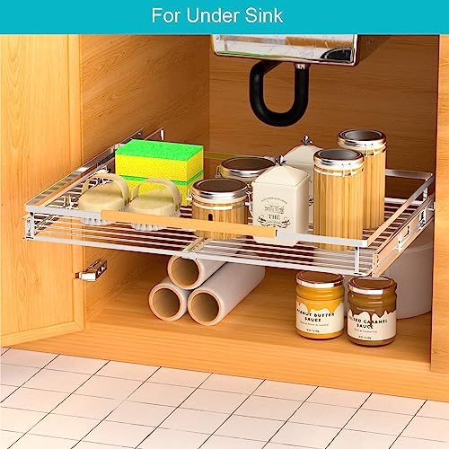 iPEGTOP 3 Pack Pull Out Cabinet Drawer Shelf Organizer, Extendable Sliding Slide Out Pantry Shelves Storage Heavy Duty for Kitchen Cabinets Under Sink, Adjustable Width 17.1~28" W x 22.5" D - Image 4