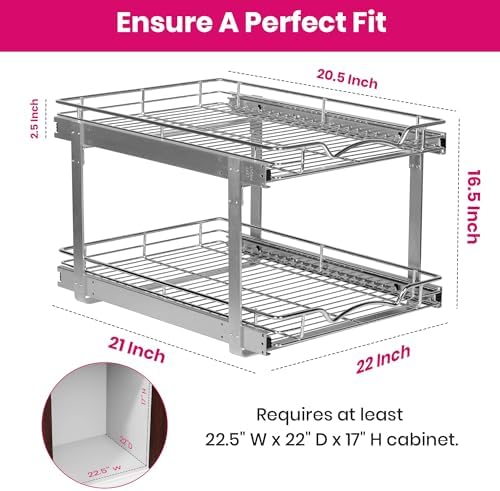 2-Tier Pull-Out Cabinet Organizer for Kitchen, 22" W x 21”D x 16.5" H - Image 3