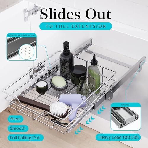 Pull Out Cabinet Organizer 18" W X 22" D, Chromed, Full Slide Out Drawers - Image 3