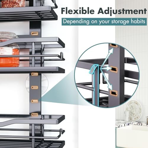 Eastherry Over The Door Pantry Organizer，9-Tier Over The Door Organizer with Adjustable Basket，Metal Hanging Pantry Organizers and Storage for Kitchen, Back of Door Seasoning Rack (Black) - Image 5