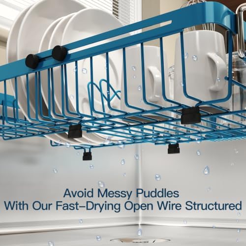 MAJALiS Blue Dish Drying Rack Over The Sink with Utensil Holder, Mat - Image 4