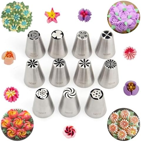 11 Pcs Small Stainless Steel Russian Flower Icing Tips Set by ChooYes