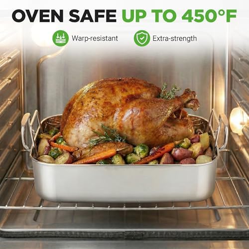 NutriChef Premium Stainless Steel Roasting Pan with Rack – Heavy‑Duty 14″ Turkey Roasting Pan for Turkey, Chicken & Meats (Wide Handles, Dishwasher Safe) - Image 4