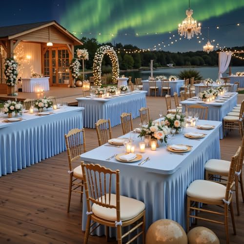 2 Pack 6ft Baby Blue Spandex Table Cloths for Rectangle Tables Wrinkle Free Rectangle Tablecloths Stretch Fitted 6 Foot Table Cover with Skirt for Baby Shower Boy Birthday Party Wedding Banquet Buffet - Image 4