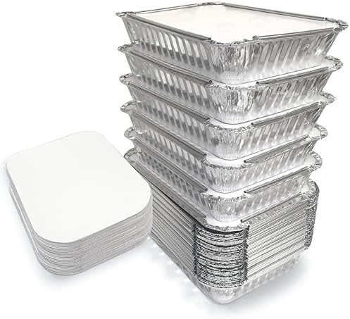 110 Pack - 2.25LB Aluminum Pans with Cardboard Lids - To go Foil Containers with Lids - Disposable Food Containers - Foil Take Out - Meal Prep Trays Foil Tins Freezer Meals Comercial by SpareEssentials