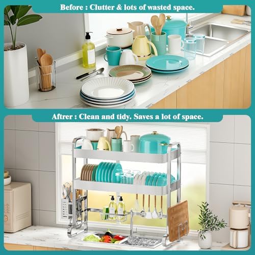 HOWDIA 3-Tier Over The Sink Dish Drying Rack, 304 Stainless Steel - Image 7