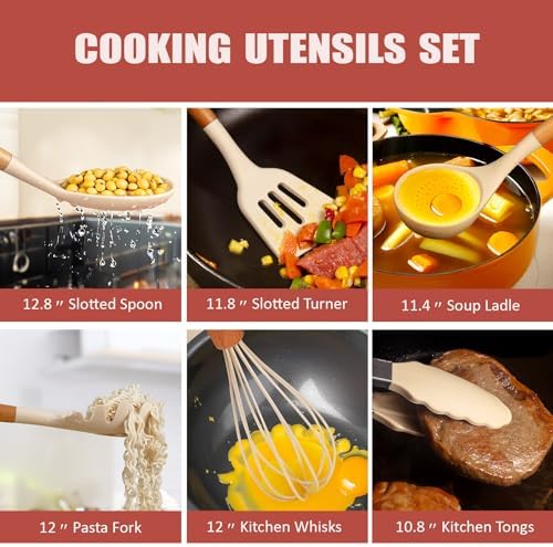 RAXCO Cooking Utensils Set,18-Piece Kitchen Utensils and Knife Set,Khiki | Food-grade Silicone Utensils Heat-resistant to 410°F,5-Piece Stainless Steel Kitchen Knife with Sharpener and Cutting Board - Image 5