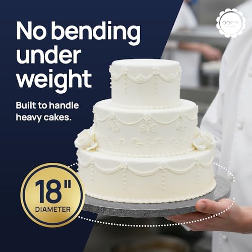O’Creme Cake Board, Silver Foil Round Cake Circles with Gorgeous Design, Sturdy & Durable 1/2” Thick Cake Drums, Round Cake Boards with 18” Diameter, Pack of 5 Disposable Cake Drums - Image 3