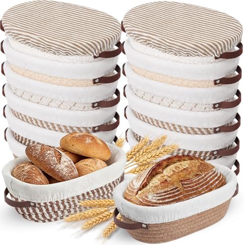 Gisafai 12 Set Banneton Bread Proofing Baskets Bulk 10 Inch Oval Cotton Rope Artisan Sourdough Bread Banneton Dough Proofing Bowls with Cloth Liners and Covers for Homemade Baking Bakery by Gisafai