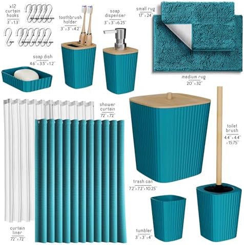 Clara Clark Teal Bathroom Set, Bathroom Sets with Shower Curtain and Rugs - Image 2