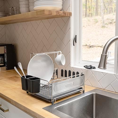 happimess Dish Drying Rack Compact Stainless Steel, 17.25", Silver/Black - Image 2