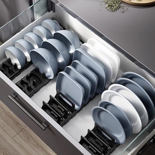 Dish Drying Rack, Stainless Steel Adjustable Bowl Plate Drainer, Pot Lid Holder, Cabinet Organizer for Cutting Boards, Cooling Racks, Pots & Pans (15.7 inch) by Snowsof