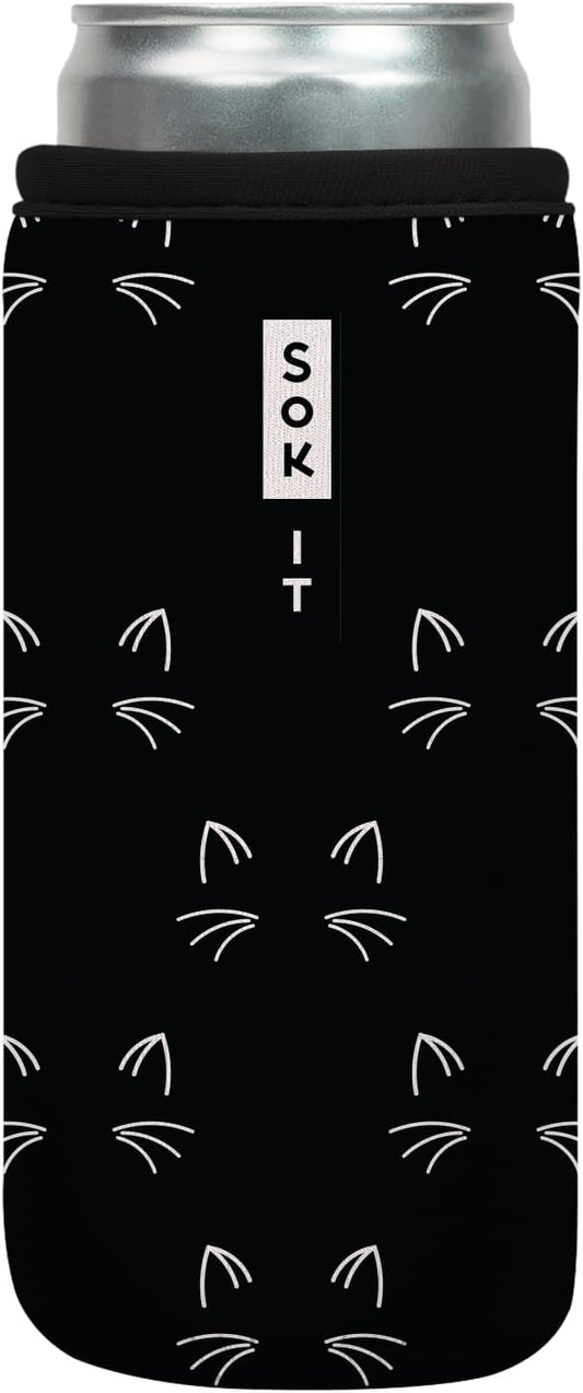Sok It CanSok Sleeve for Beer & Soda Insulated Neoprene Cover (Mystical Meows, 12oz Slim Can Sleeve)