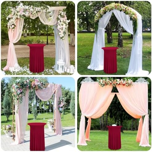 8 Packs Wine Red Round Cocktail Table Skirt 32"x 43" - Image 6
