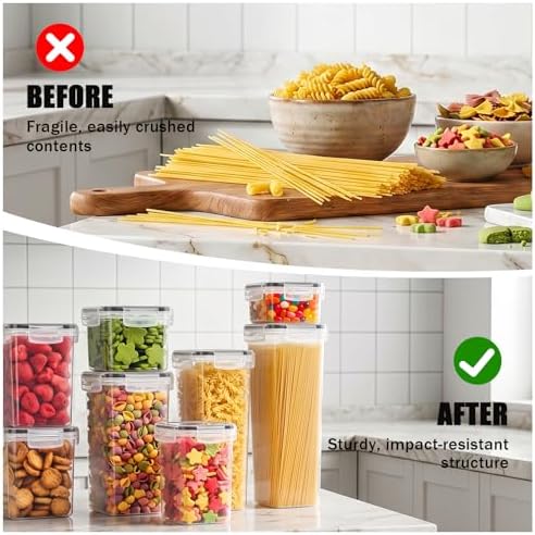 9 PCS Airtight Food Storage Containers with Lids, Plastic Kitchen and Organization Canisters for Cereal, Dry Food, Flour and Sugar, BPA-Free, PVC-Free, Includes Labels & Marker - Image 3