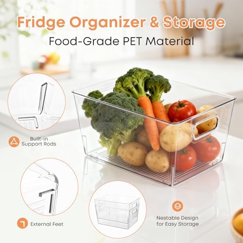 MOONEDGE 8 Pack Clear Plastic Storage Bins 12x8x6in Pantry Organizer - Image 5