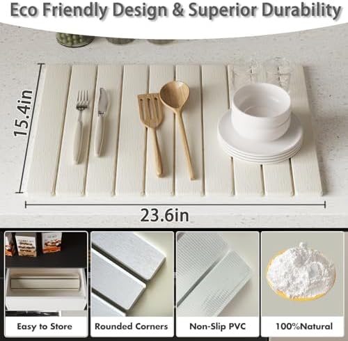 Stone Dish Drying Mats for Kitchen Counter, Large 23.6"L x 15.4"W Foldable Diatomite Dish Stone Drying Mat, Quick Dry xEtra Fast Absorbent Roll Up Rack, Foldable Stone Dish Drying Mat - Image 2