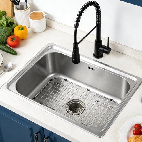 AWOKE Sink Rack for Bottom of Sink (26 x 14.2 Inch), Center Drain Sink Protectors for Kitchen Sink, Stainless Steel Heavy Duty Metal Wire Grate for Single Bowl Farmhouse Sink Bottom,Soft Rubber Feet - Image 2