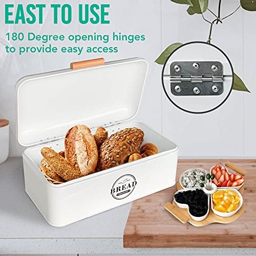 SOTECH Large White Bread Box with Lid,Farmhouse Bread Box in White Metal Extra Large Bread Storage Container for Kitchen Countertop and Room Decor - Image 4