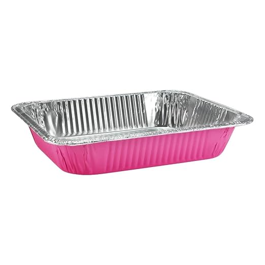 Tiger Chef Half Size Pink Disposable Aluminum Foil Steam Table Baking Pans, 12.75in x 10.38in x 2.5in Deep disposable Chafing Pans 5-Pack by TigerChef