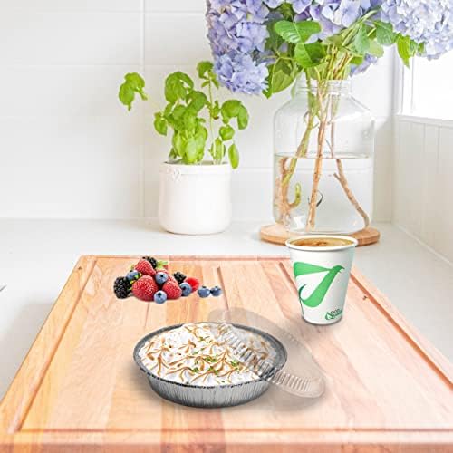 EcoQuality 6" Round Aluminum Foil Pans with Clear Lids - Disposable Containers with Foldable Walls for Pie Baking, Cooking, Serving, Reheating, and Storing - Freezer and Oven Safe Tart Pan 100 Pack - Image 7