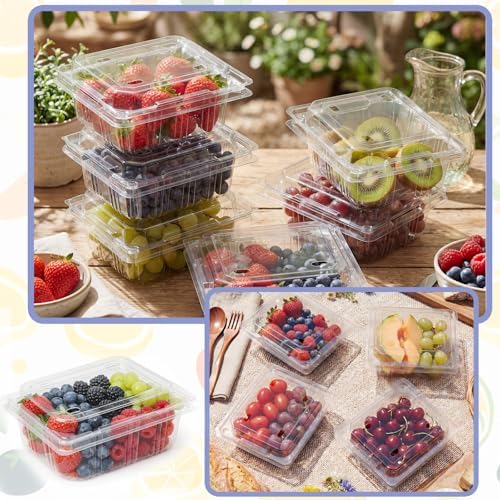 Threehoney 100 Pack Clear Plastic Vented Berry Containers with Clamshell Lids, 1/2 Pint Berry Baskets for Strawberry, Disposable Food Storage for Farmers Market Fridge Picnic (5.3×4.7×2.4 Inch) - Image 5