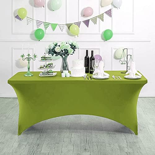 MDS® Pack of 12 Spandex Tablecloth 6FT Tight Fitted Stretch Table Cover – Washable Wrinkle-Free Reusable Elastic Patio Tablecloth for Wedding, Party, Banquet, Trade Show, Event Décor - Apple Green - Image 3