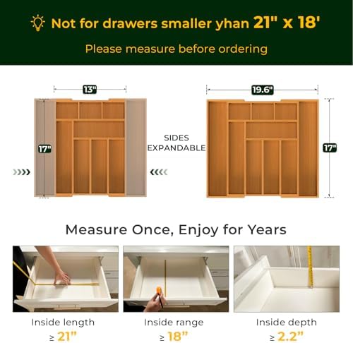 keechee 6-Piece Bamboo Drawer Organizer Set, 2.2" Deep Multi-Use Organizers for Utensils, Silverware, Cutlery, Desk, Bathroom, Junk Drawer & Makeup, Non-Slip Feet Included. - Image 2