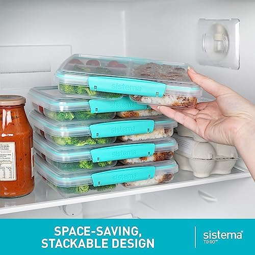 Sistema to Go 820mL Multi-Split Meal & Food Prep Containers, 5-Pack, Freezer, Microwave, & Dishwasher-Safe, BPA-Free - Image 4