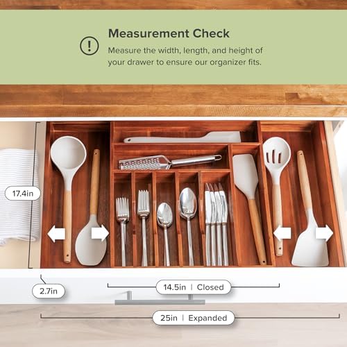 KitchenEdge Silverware & Utensil Drawer Organizer, 14.5-25 in, Acacia | Cutlery, flatware, food-safe contract grade, kitchen drawer fit - Image 4