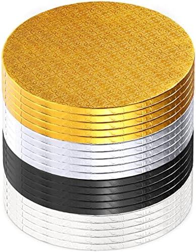 Zopeal 20 Pack 10 Inch Round Wedding Cake Boards,Black, Silver, Gold,White | Thick Cake Drums, 1/2" Cakes Drum, Heavy Duty Corrugated Cakes Base for Birthday, Baby Shower, Bakery Display by Zopeal