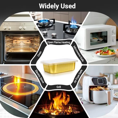 EUSOAR Foil Pans with Lids, 50pack 32oz Disposable Aluminum Foil Mini Loaf Cake Pan Holder with Lids, Heavy Duty Foil Meal Prep Freezer Drip Pan for Microwave Oven Safe Cooking,Baking,Roasting,Heating - Image 6
