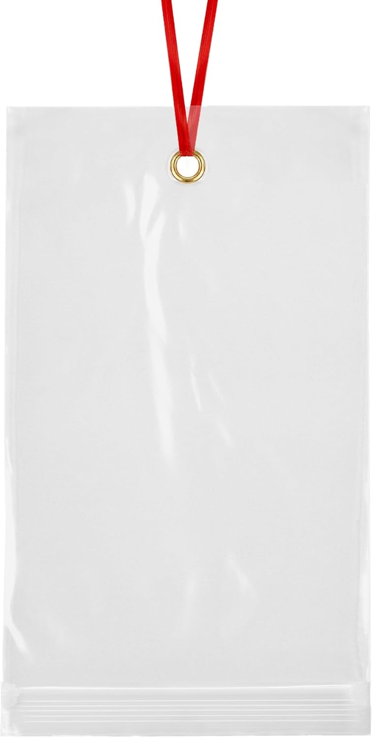 GPI - 5" x 7" Reclosable Zip Bags with Bottom Hang-hole & Pre-inserted 12" Twist-tie. 4 Mil Heavy-duty Resealable Zipper Baggy with Grommet/Metal Eyelet for Hanging (Insert Size 4.5x5.5) 500 Pack